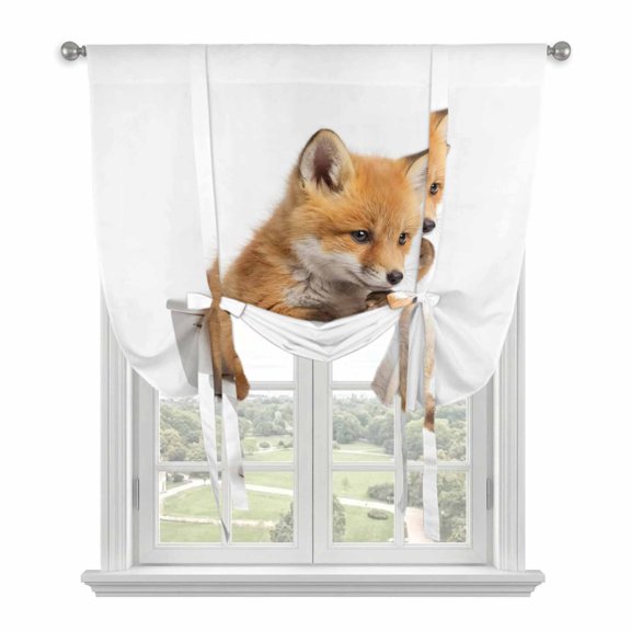Funny Foxes Balloon Curtains for Windows, Bedroom Curtains 54 Inch Length, Cute Art Fun Lovely Animals on Toilets Tie Up Curtains Panels Thermal Insulated Bathroom Curtains Window 42"x54"