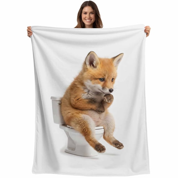 Funny Foxes Blanket Soft Cozy Warm Throw Blanket for Couch, Plush Fuzzy Flannel Fleece Blankets for Sofa, Cute Art Fun Lovely Animals on Toilets Bed Blankets Lightweight Gifts for Women, 30"x40"