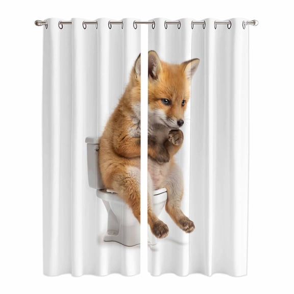 Funny Foxes Kitchen Curtains Window Panels, Cute Art Fun Lovely Animals on Toilets Insulated Window Treatment Curtain, Grommet Curtains for Bedroom/Living Room/Bathroom, 2 Piece 42"Wx84"L
