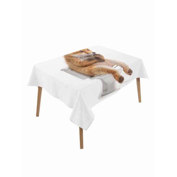 Funny Foxes Table Cloth, Waterproof Tablecloth for Rectangle Tables, Cute Art Fun Lovely Animals on Toilets Reusable Washable Fabric Table Cover for Restaurant Kitchen Dining Tables 60"x102"