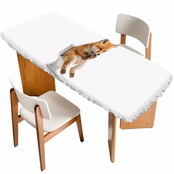 Funny Foxes Table Cloths for 8 Foot Rectangle Tables, Cute Art Fun Lovely Animals on Toilets Patio Waterproof Elastic Fitted Tablecloths, Washable Rectangular Table Cover for Camping
