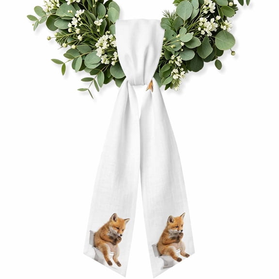 Funny Foxes Wreath Sash for Front Door, Cute Art Fun Lovely on Toilets Wreath Bow Holiday Garland Ribbon Wreath Accessories for Home Yard Porch Doorway Fall Christmas Decorations Gifts