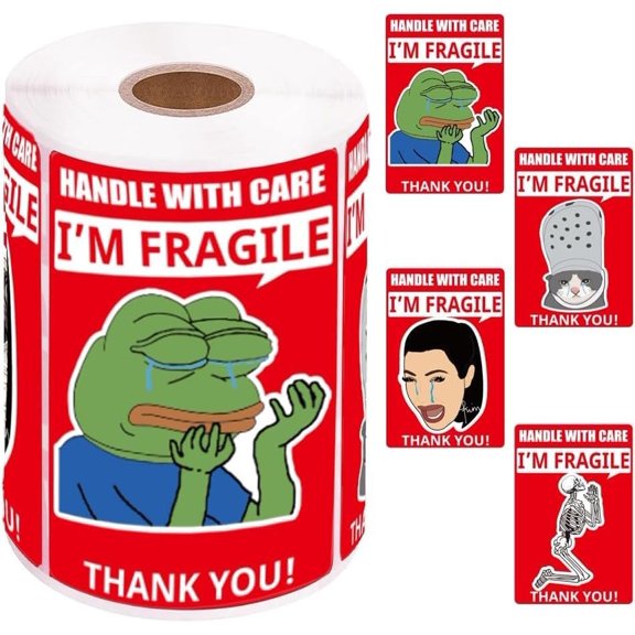 Funny Fragile Stickers for Shipping, 3x2 Inch Cry Meme Handle with Care Labels,  Adhesive Moving Stickers for Packages, 1 Roll Effortless Application