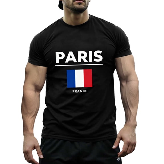 Funny France Paric Print Men's & Big Men's Cotton Crewneck T-Shirt Novelty Holiday Short Sleeves, Size XS-5XL