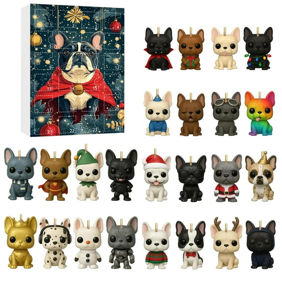 Funny French Bulldog Advent Calendar, 24 Days Christmas Countdown Calendar for Dog Lovers, Surprise Holiday Gift for Dog Lovers, Blue