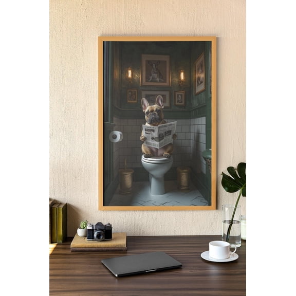 Funny French Bulldog Bathroom Art Quirky Dog Reading Newspaper Wall Print Unique Pet-Themed Decor Wall Art, Modern Wall Decor, 8x12 UNFRAMED