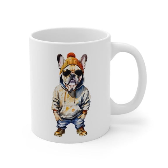 Funny French Bulldog Coffee Mug - Hip Dog Lover Gift - Frenchie Hoodie - Dog Dad Cup - Cute Coffee Mug Frenchie Moms & Pet Owners.
