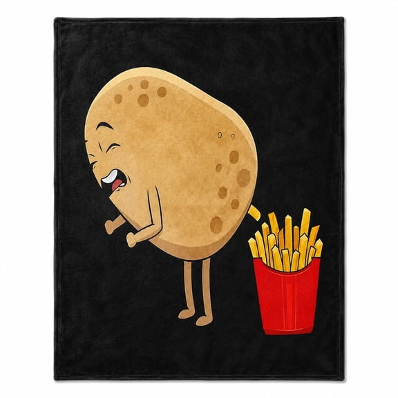 Funny French Fry Fleece Blanket – Cute Food Cartoon Throw for Couch, Nap & Travel | 4 Sizes