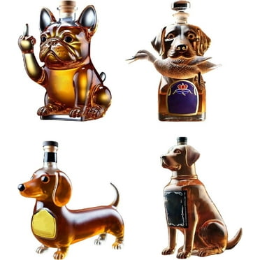 Funny French Whiskey Bottle, 3D Engraved Shaped Whiskey Glasses – Unique Wine Decanter for Men (French Bulldog D)