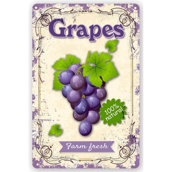 Funny Fresh Grapes Vintage Tin Sign, Metal Wall Art for Home Bar Cafe Office Farm Decor, 8 x 12 Inch, Multicolor