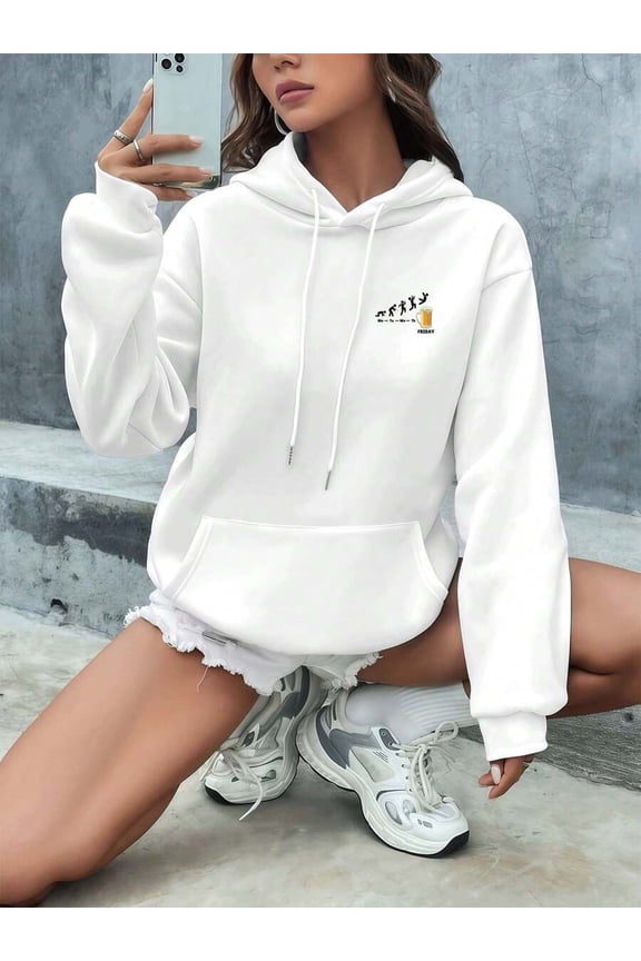 Funny Friday Beer Hoodie ,Women's Double-Sided Printed Casual Comfortable Hoodies, Autumn And Winter Casual Versatile Jackets (1 PC)