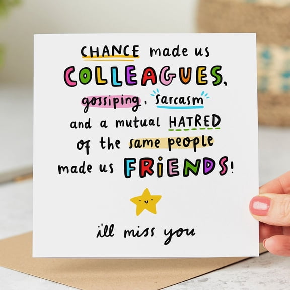 Funny Friendship Card – “Chance Made Us Colleagues” Sarcastic Greeting Card – Blank Inside, Envelope Included – Perfect for Farewells, Goodbyes, and Best Friends
