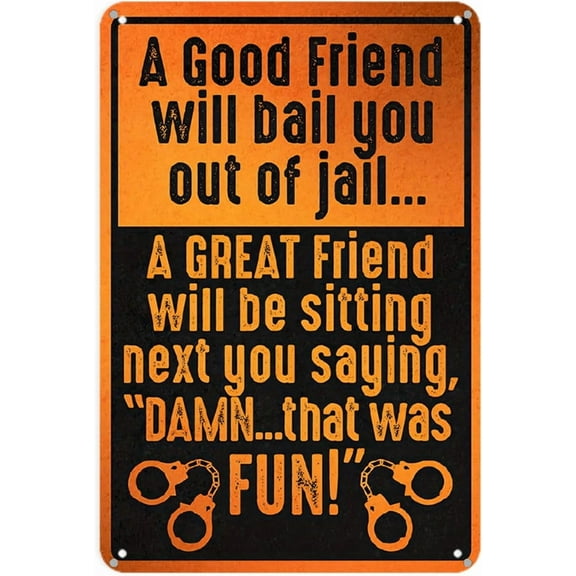 Funny Friendship Metal Sign A Good Friend Great Friend Humor Quote Wall Decor for Home Bedroom Bathroom Dorm Office 8x12 Inch Aluminum Tin Poster Vintage Aesthetic Room Decoration Gift Idea