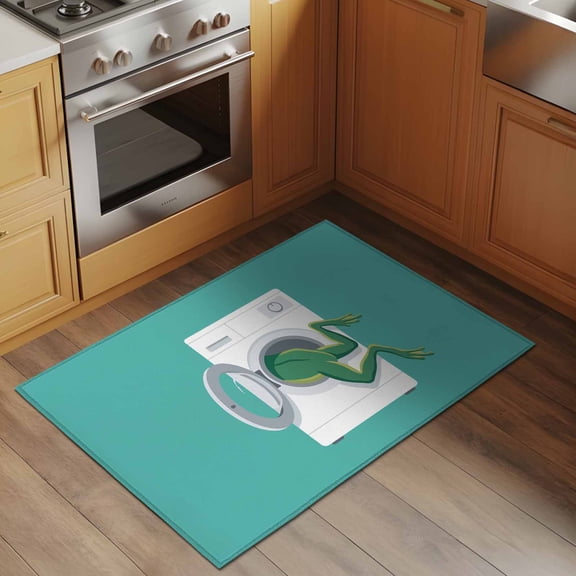 Funny Frog 2x3 Rug for Entryway Front Door Kitchen Sink Area, Green Frog's Butt White Washing Machine Farmhouse Low Pile Washable Non Slip Rectangle Area Rug