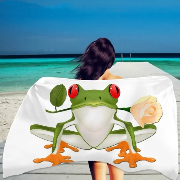 Funny Frog 3D Print Beach Towel Microfiber Quick Dry Shower Bath for Girls Boys Cartoon Animals Face Travel Holiday s (2)