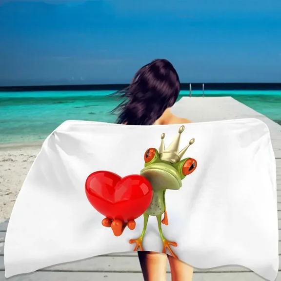 Funny Frog 3D Print Beach Towel Microfiber Quick Dry Shower Bath for Girls Boys Cartoon Animals Face Travel Holiday s (4)
