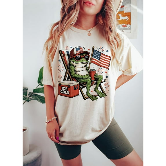 Funny Frog 4th of July Shirt, American Flag Tee for USA Lovers, Cute Summer Frog Top for Independence and Memorial Day