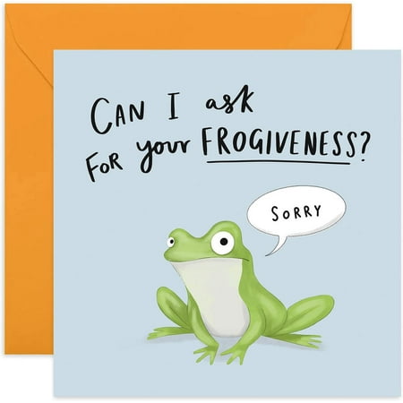 Funny Frog Apology Card – "Can I Ask for Your Frogiveness?" – Adorable Green Frog Design – Includes Envelope, Blank Inside – Perfect for Sorry Messages, Friendship, and More