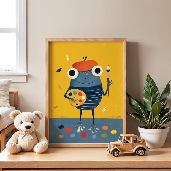 Funny Frog Artist Nursery Wall Art Poster, Unframed Paper Poster 8x10in