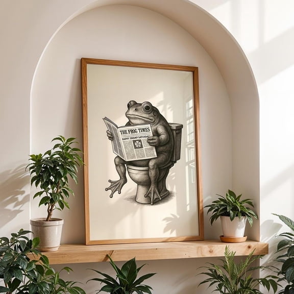 Funny Frog Bathroom Poster, Vintage Style Toilet Art, Amphibian Wall Decor, Whimsical Swamp Humor Print Unframed Paper Print