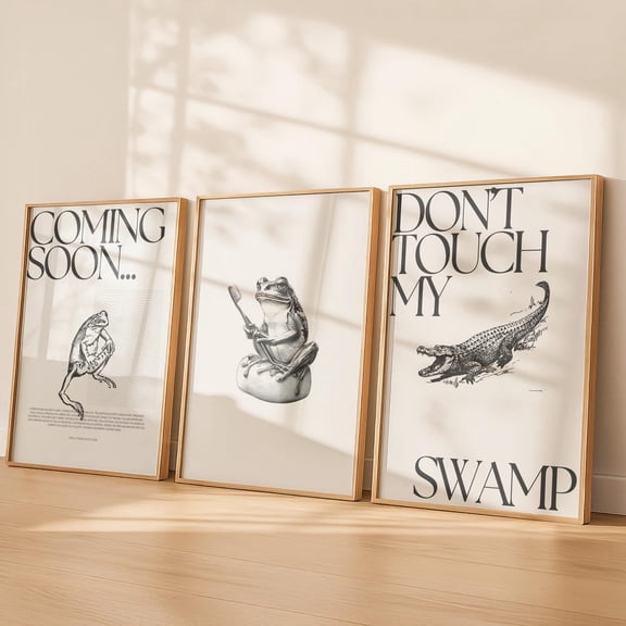 Funny Frog Bathroom Quirky Retro Y2K Dorm Trendy Wall Art Print Set 3 Stretched Canvas 12x18