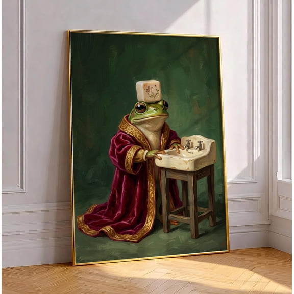 Funny Frog Bathroom Wall Art Royal Renaissance Frog Painting Moody Powder Room Poster Quirky Animal Bath Decor Maximalist Print