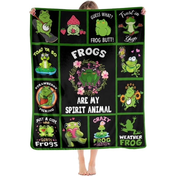 Funny Frog Blanket for Girl Boy Frogs are My Spirit Animal Fleece Throw Blanket Frog Stuff Super Soft Cozy Flannel Plush Cute Frogs Blankets for Couch Sofa Bed Gifts for Women Kids Frog Loves 80"x60"