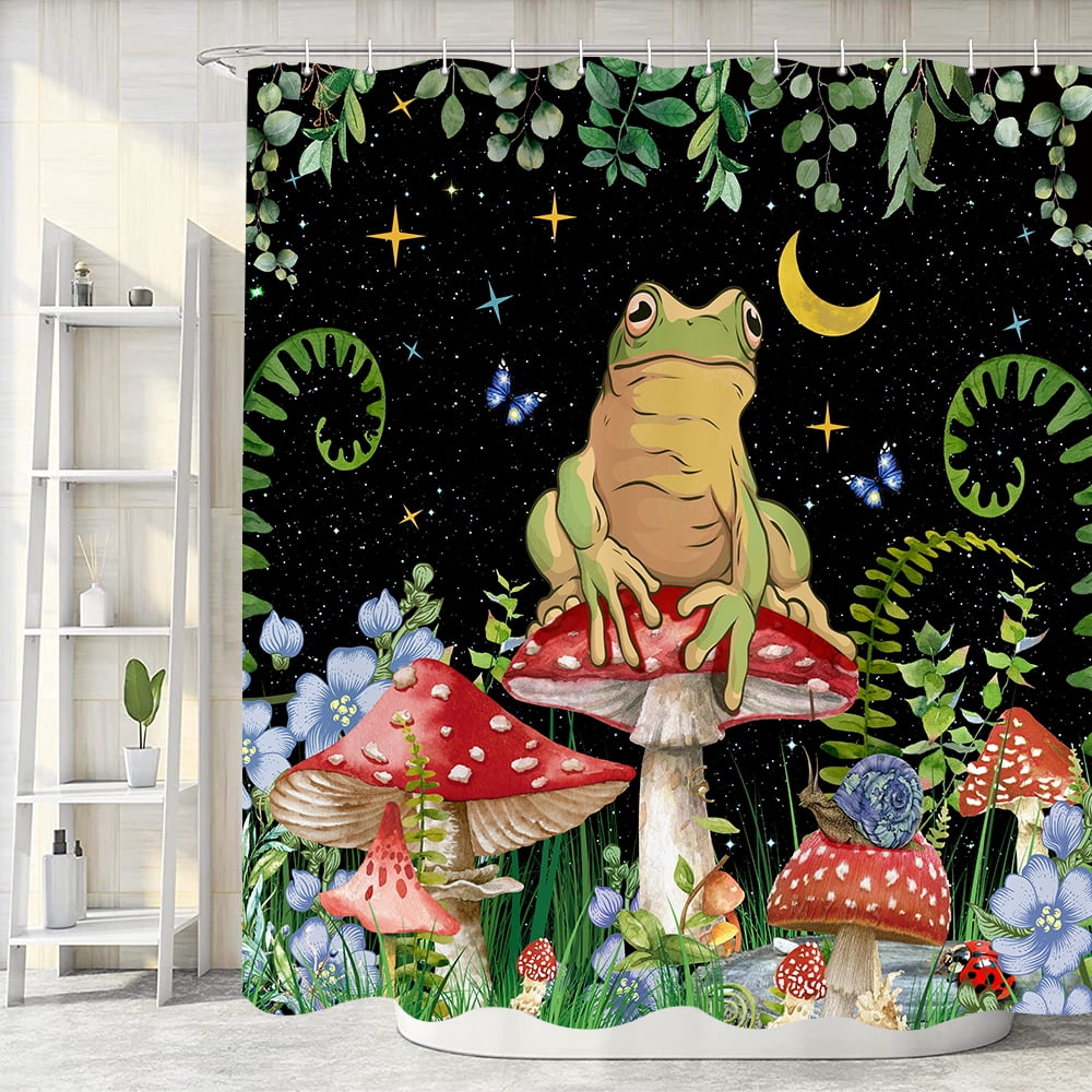 Cute mushroom and frogs in the rain Shower Curtain for Sale by Rihnlin