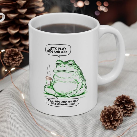 Funny Frog Coffee Mug, Cute Ceramic Cup Coffee Lovers, Gift , Hide and Seek Theme, Perfect Birthda.jpg