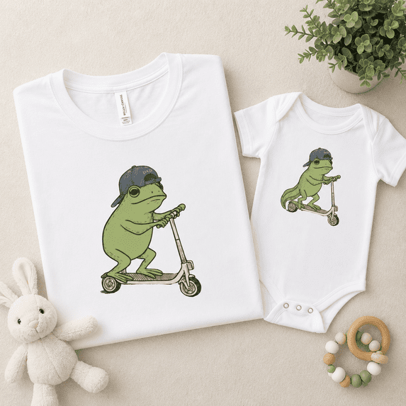 Funny Frog Dad And Baby Matching Outfit, Scooter Frog Shirt And Bodysuit, New Dad Gift, Family Matching Set