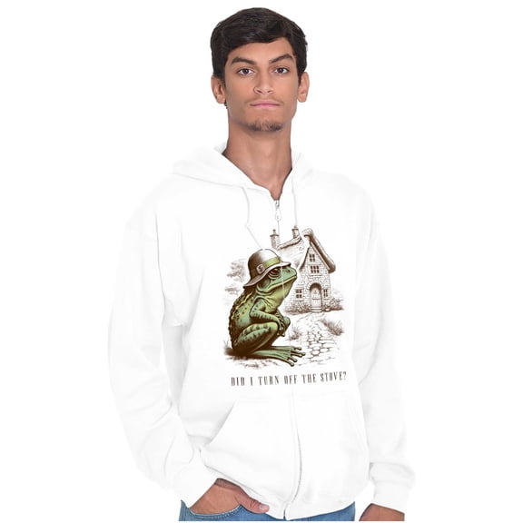 Funny Frog Did I Turn Off The Stove Zip Up Hoodie Men's Women's Brisco Brands M