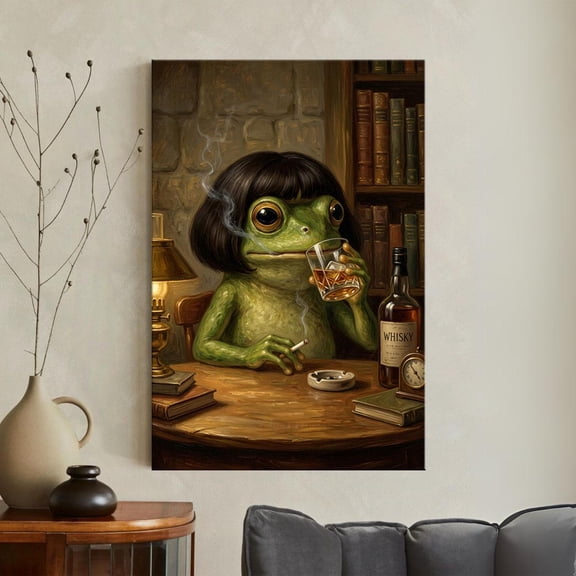 Funny Frog Drinking Whiskey Poster Vintage Style Wall Decor Physical Poster, Poster Only