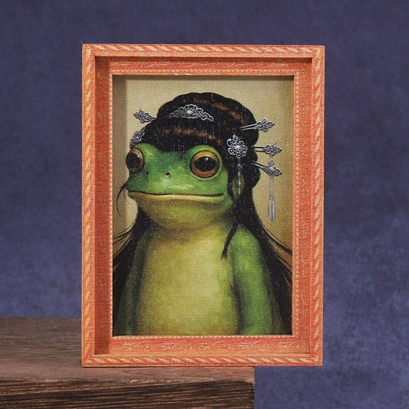 Funny Frog Fridge Magnet Kitchen Decor, Retro Framed Art Magnet, Unique Frogs Portrait with a Distinctive Hairstyle, Strong Hold , for Fridge or Magnetic Board,2.36*3.15 inch.