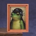 thumbnail image 1 of Funny Frog Fridge Magnet Kitchen Decor, Vintage Frog Art Refrigerator Magnet, Unique Frogs Portrait with a Distinctive Hairstyle, Complete with a Picture Frame, for Fridge or Magnetic Board, 1 of 3
