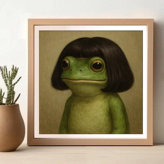 Funny Frog Girl Portrait Vintage Oil Painting Style Art Print Poster 8x12 UNFRAMED