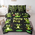 thumbnail image 1 of Funny Frog Queen Comforter Set 7 Piece,Tropical Frog Bedding Set Cute Cartoon Rainforest Animal Wildlife Bed In A Bag Lotus Leaf Decor Bed Set, 1 of 5