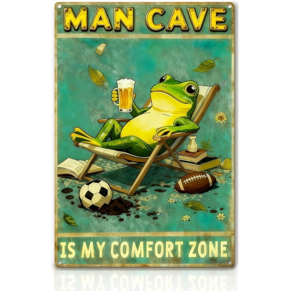 Funny Frog Man Cave Bar Sign, Vintage Football Party Wall Decor Metal Poster, 8 x 12 Inch