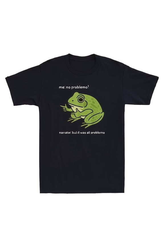 Funny Frog Meme Graphic Tee Sarcastic No Problemo Humor Unisex Cotton Short Sleeve T-Shirt Retro Style