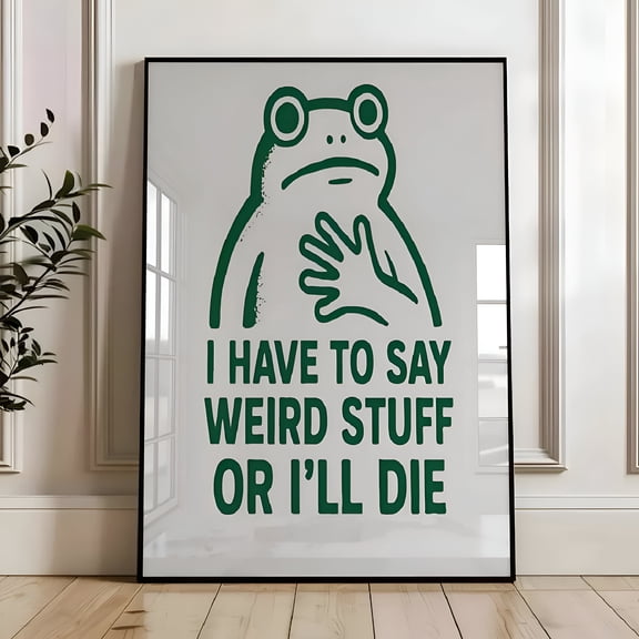 Funny Frog Meme Wall Art Poster Vintage Retro Humorous Frog Decor Minimalist Aesthetic Bedroom Living Room, UNFRAMED 12x18