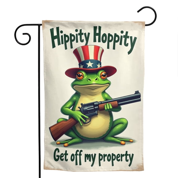Funny Frog No Trespassing Polyester Garden Flag 12.5x18 Inch - Double Sided Humorous Outdoor Burlap Banner