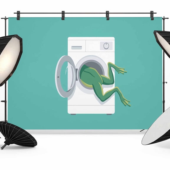 Funny Frog Photography Backdrop 7x5FT, Green Frog's Butt White Washing Machine Farmhouse Photo Backdrops, Background for Photography Studio Photo Studio Background, Back Drop for Photoshoot