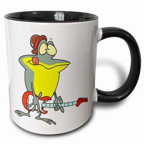 3drose, Funny Frog Playing Electric Guitar, 11oz Two-tone Black Mug