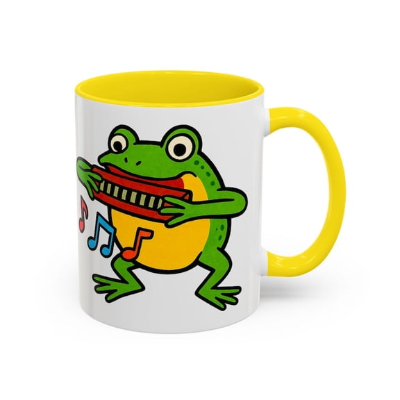 Funny Frog Playing HarmoniC1A Mug, Cute Music Lover Gift, WhimsiC1Al Amphibian Aroffee Cup, Quirky Animal Music Mug for Musicians