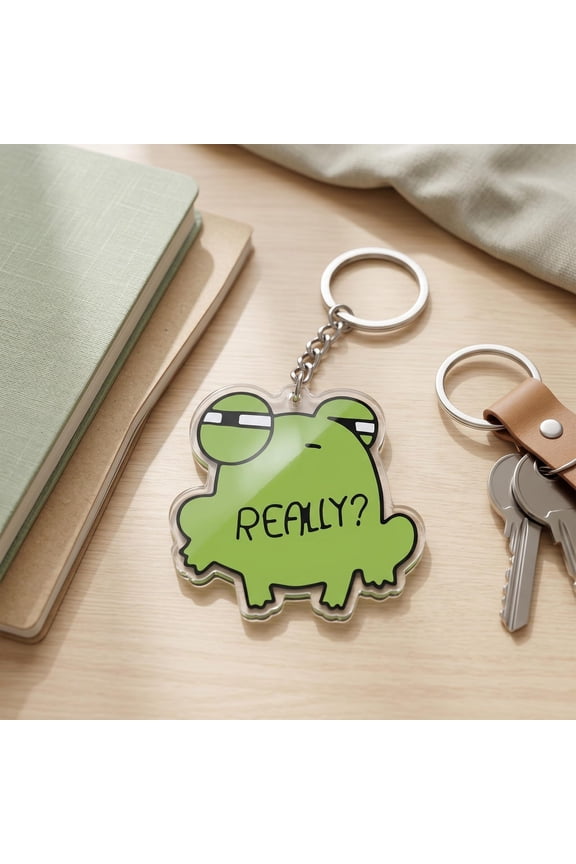 Funny Frog Really Acrylic Keychain, Unamused Sarcastic Keyring, Sassy Animal Bag Charm, Introvert Humor Gift, Funny Coworker Backpack Clip (1 keychain)