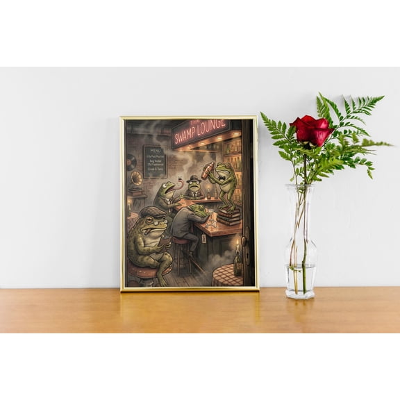 Funny Frog Speakeasy Print, Frog Bar Wall Art, Retro Cocktail Poster, Quirky Bar Cart Decor, Animal Art, Poster Only