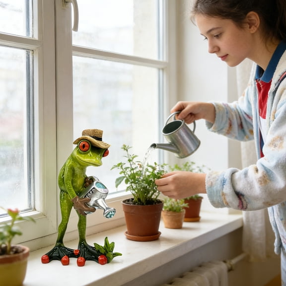 Funny Frog Statue – 3D Ceramic Sculpture for Home Decor, Office Desk Decoration, Quirky Animal Figurine, Green, 0.94in