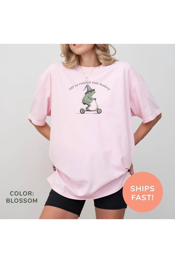 Funny Frog T-Shirt – “Off to Commit Tom Foolery” Graphic Tee, Cute Vintage Aesthetic Unisex Shirt
