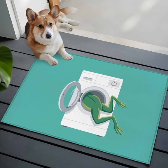 Funny Frog Washable Entry Rug 2x3 Green Frog's Butt White Washing Machine Farmhouse Low Pile Indoor Door Mat with Rubber Backing Thin Area Rug for for Entrance, Bedroom, Kitchen, Laundry, Bathroom