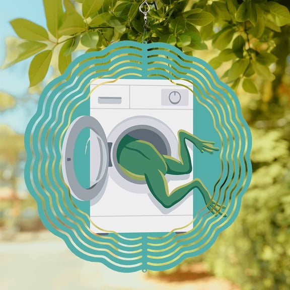 Funny Frog Wind Spinner for Garden Yard 8In, Green Frog's Butt White Washing Machine Farmhouse 3D Stainless Steel Kinetic Hanging Wind Spinners Rustproof Outdoor Decor for Lawn Patio Home