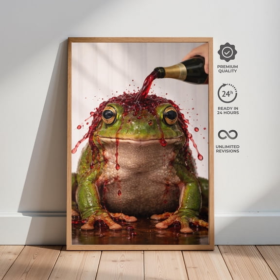 Funny Frog Wine Poster, Dark Humor Bathroom Art, Meme Animal Print, Edgy Decor, Poster Only